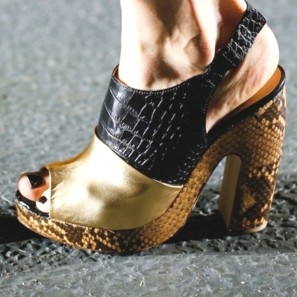 DRIES Van Noten sandal heels black gold croc python - Picture 2 of 14